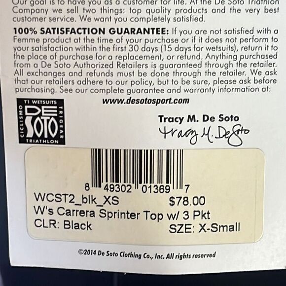 NWT De Soto Carrera Sprinter Triathlon Cycling Top Shelf Bra Women’s XS - Picture 10 of 10